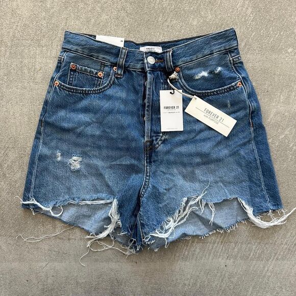 Forever 21 Premium Distressed Denim Highrise Shorts - Picture 1 of 3